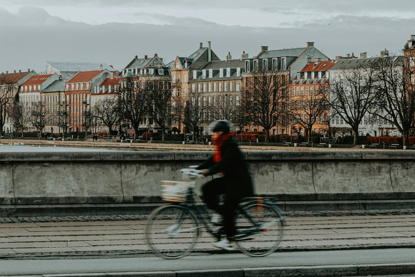 a person riding a bike on a bridge